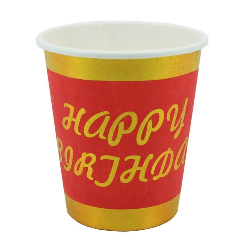 Varak Baskılı, Happy Birthday Karton Bardak, Kırmızı - 8 Adet