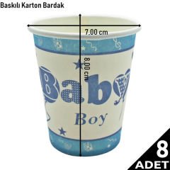 Baby Shower Karton Bardak, Mavi - 8 Adet