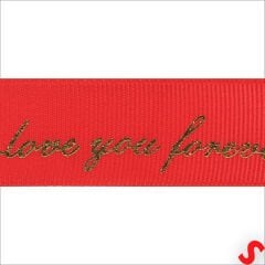 Grogren Kurdele Love You Altın Baskılı, 2,5cm x 23mt - Kırmızı