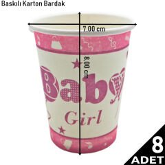 Baby Shower Karton Bardak, Pembe - 8 Adet