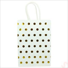 Altın Puanlı Beyaz Karton Çanta, 21 x 15 x 8 cm - 1 Adet