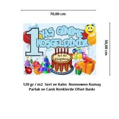 1 Yaş Günüme Hoşgeldiniz Afiş, 70cm x 50cm - Mavi