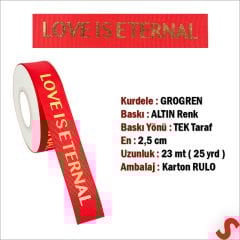 Grogren Kurdele Eternal Altın Baskılı, 2,5cm x 23mt - Kırmızı