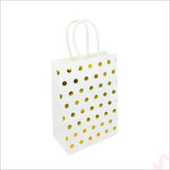 Altın Puanlı Beyaz Karton Çanta, 21 x 15 x 8 cm - 12 Adet