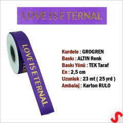 Grogren Kurdele Eternal Altın Baskılı, 2,5cm x 23mt - Mor