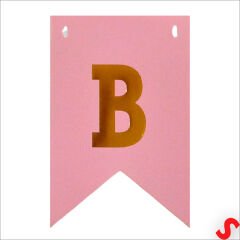 Baby Shower Altın Baskılı Bayrak Flama, 2 mt - Pembe