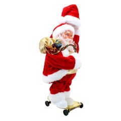 Kaykay Yapan Müzikli Işıklı ve Hareketli Noel Baba - 30x14cm