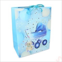 Karton Çanta, Puset Model Mavi 23 x 18 x 10 cm - 1 Adet