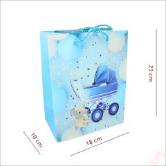 Karton Çanta, Puset Model Mavi 23 x 18 x 10 cm - 1 Adet