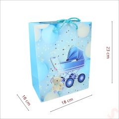 Karton Çanta, Puset Model Mavi 23 x 18 x 10 cm - 12 Adet