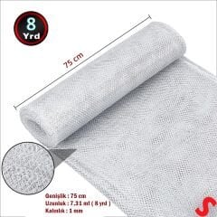 Simli Örgü File Rulo Tül, 75 cm x 7,3 mt - Gümüş