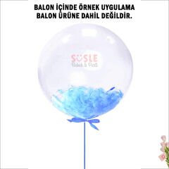 Şeffaf Balon İçi Kuş Tüyü, 100 Adet - Mavi