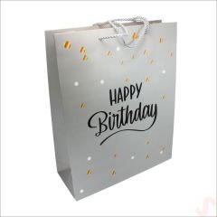 Happy Birthday Gümüş Karton Çanta, 32 x 26 x 10 cm - 1 Adet