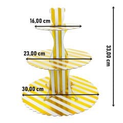 CupCake Standı, 3 Katlı, Metalik Altın Çizgili
