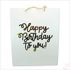 Happy Birthday Beyaz Karton Çanta, 32 x 26 x 10 cm - 12 Adet