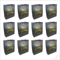 Happy Birthday Siyah Karton Çanta, 32 x 26 x 10 cm - 12 Adet