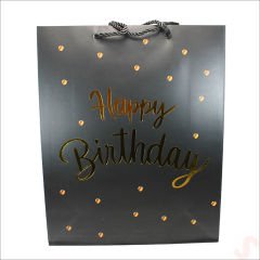 Happy Birthday Siyah Karton Çanta, 32 x 26 x 10 cm - 12 Adet