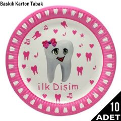 Diş Buğdayı, İlk Dişim Karton Tabak, Pembe - 23 cm - 10 Adet