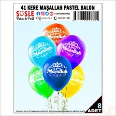 Maşallah Çok Renkli Pastel Balon, 30cm x 8 Adet