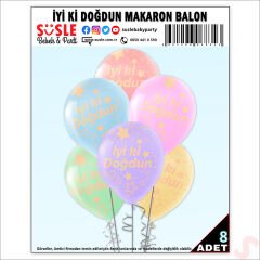 İyi ki Doğdun Çok Renkli Makaron Balon, 30cm x 8 Adet