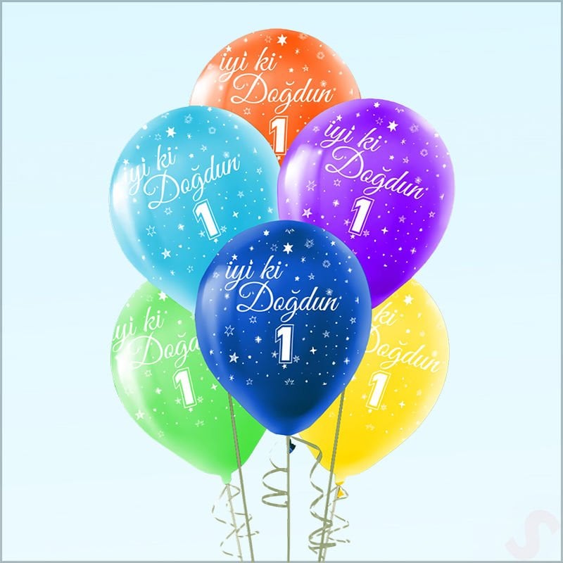 1 Yaş İyi ki Doğdun Çok Renkli Pastel Balon, 30cm x 8 Adet
