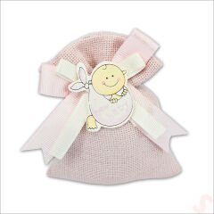 Lavantalı Keten Kese 11cm x 10cm - Pembe, 10 Adet