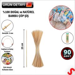 Bambu Çöp Şiş, Kurabiye Çubuğu, 25 cm x 90 Adet