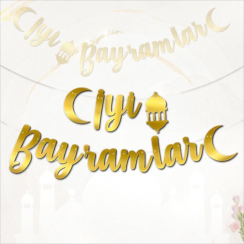 İyi Bayramlar Metalik Altın Banner - 2.10 mt