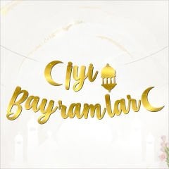 İyi Bayramlar Metalik Altın Banner - 2.10 mt