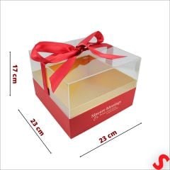Pleksi Kapaklı Fiyonklu Karton Kutu, 23 x 23 x 17cm - Kırmızı