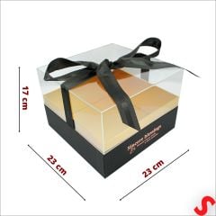 Pleksi Kapaklı Fiyonklu Karton Kutu, 23 x 23 x 17cm - Siyah