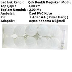 Ledli Toplar Dizini Pilli Işık, 2,00 mt, Çok Renkli Led