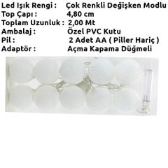 Ledli Toplar Dizini Pilli Işık, 2,00 mt, Çok Renkli Led