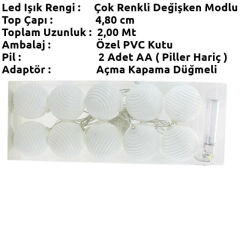 Ledli Toplar Dizini Pilli Işık, 2,00 mt, Çok Renkli Led