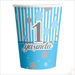 1 Yaşında Karton Bardak, 8 Adet - Mavi