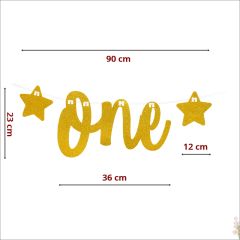 1 Yaş Yıldızlı One Yazı, 90 cm - Altın