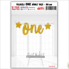 1 Yaş Yıldızlı One Yazı, 90 cm - Altın