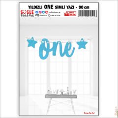 1 Yaş Yıldızlı One Yazı, 90 cm - Mavi