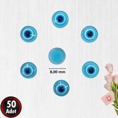 Plastik Yarım Nazar Boncuğu, 8mm x 50 Adet - Mavi