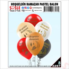 Hoşgeldin Ramazan Pastel Balon, 30cm x 8 Adet