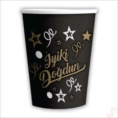 İyiki Doğdun Siyah & Altın Karton Bardak - 8 Adet