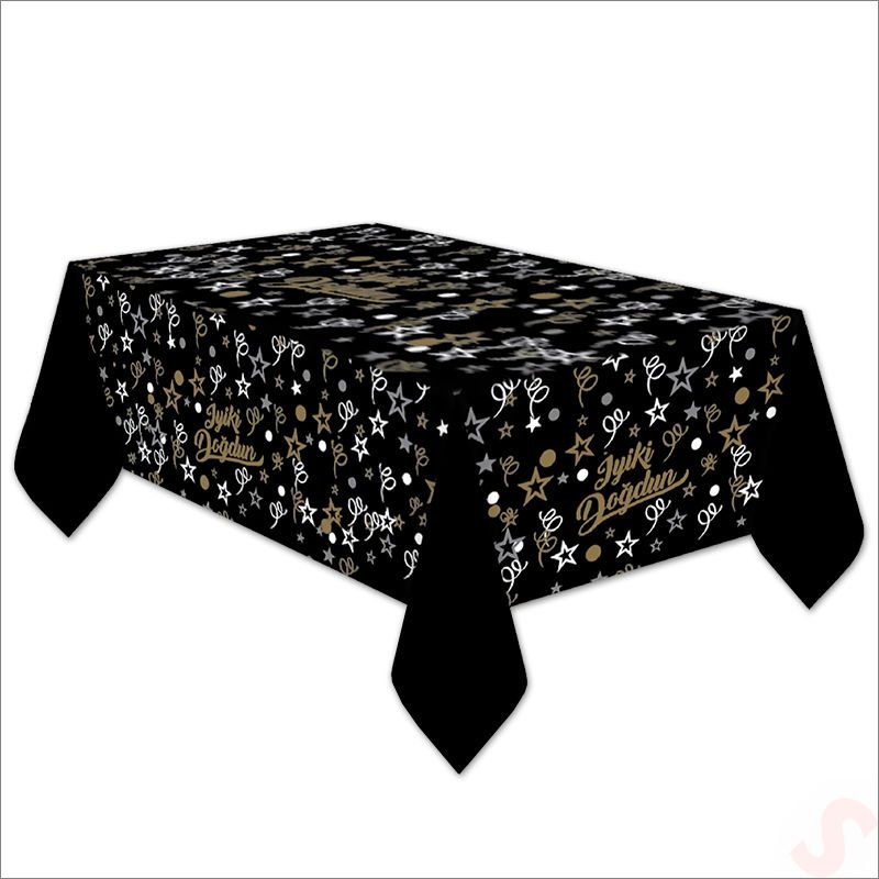 İyiki Doğdun Siyah & Altın Masa Örtüsü, 120cm x 180cm