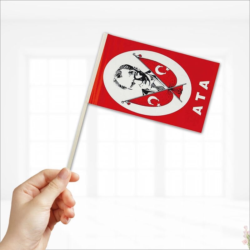 Ata Bayrağı Sopalı, 18cm x 12cm - 10 Adet