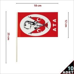 Ata Bayrağı Sopalı, 18cm x 12cm - 10 Adet