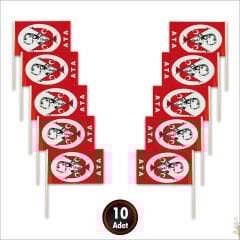 Ata Bayrağı Sopalı, 18cm x 12cm - 10 Adet