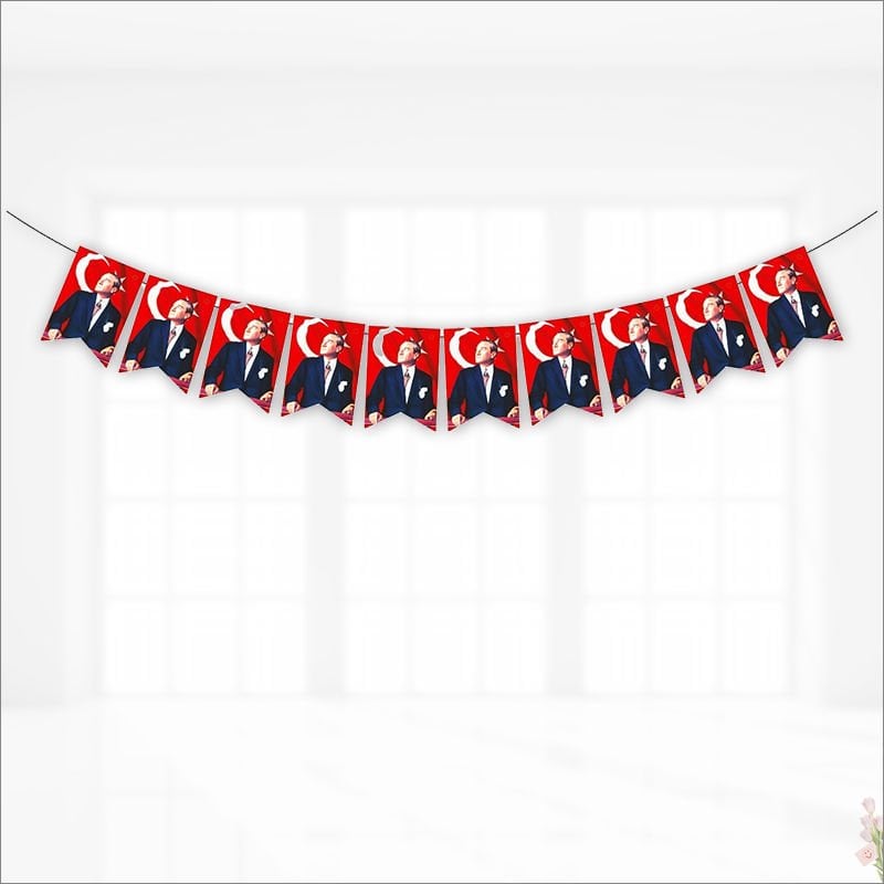 Bayraklı Atatürk Flama Seti, 17cm x 11cm - 10'lu