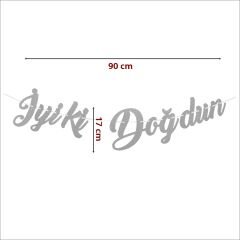İyi Ki Doğdun Simli Yazı, 90 cm x 17 cm - Gümüş