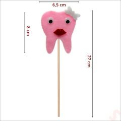 Diş Figürlü Keçe Çubuk SüS, 27cm x 6,5cm - Pembe, 1 Adet