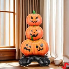 Halloween Ayaklı ve 3 Katlı Balkabağı Folyo Balon, 109cm x 61cm