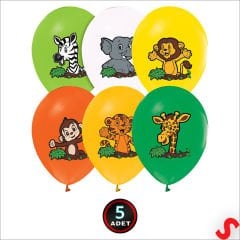 Safari Sevimli Hayvanlar Temalı 30cm Balon - 5 Adet